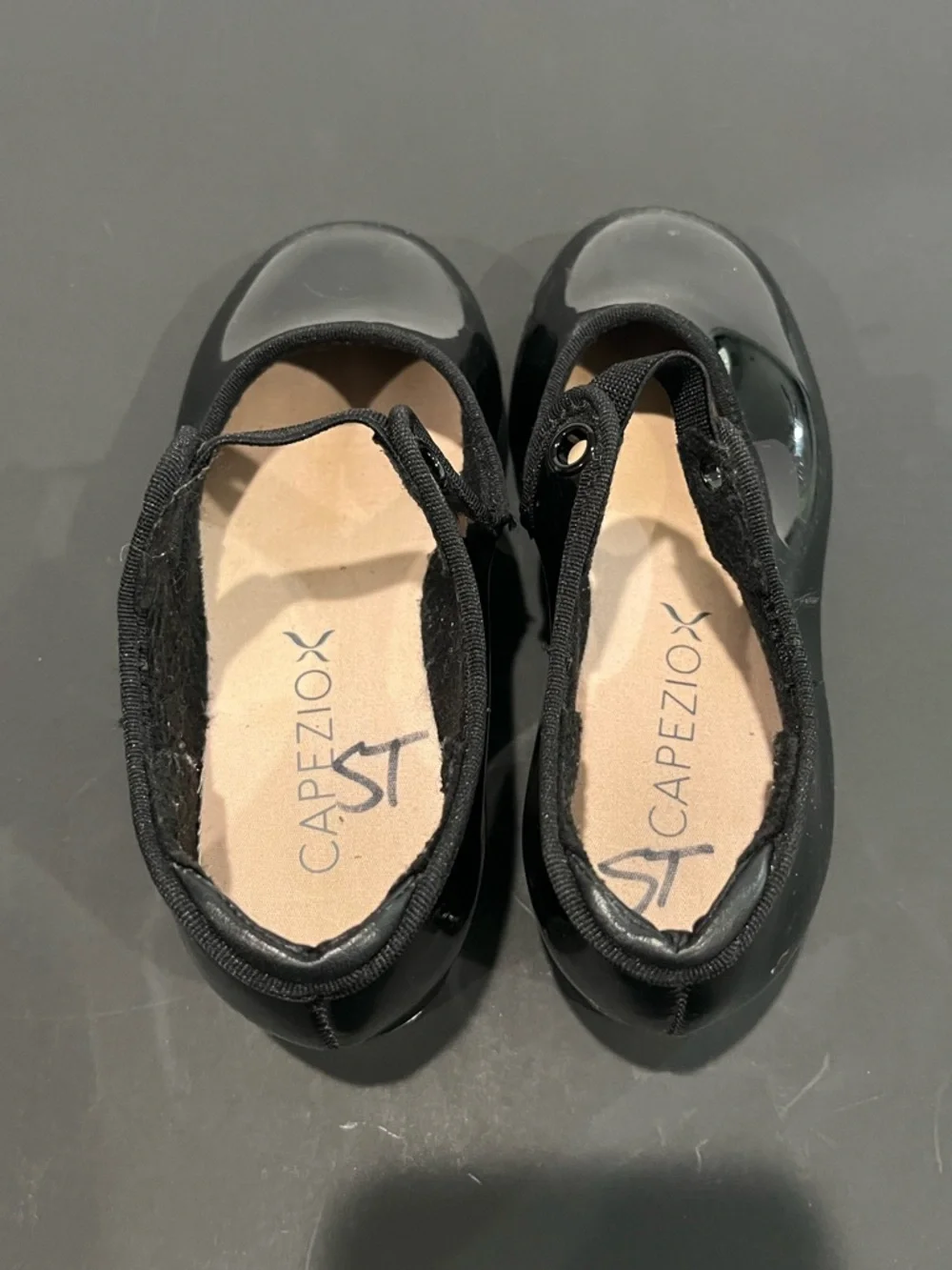 Capezio Black Patent Leather Mary Jane Ribbon Tie Little Girls Tap Dance Shoes